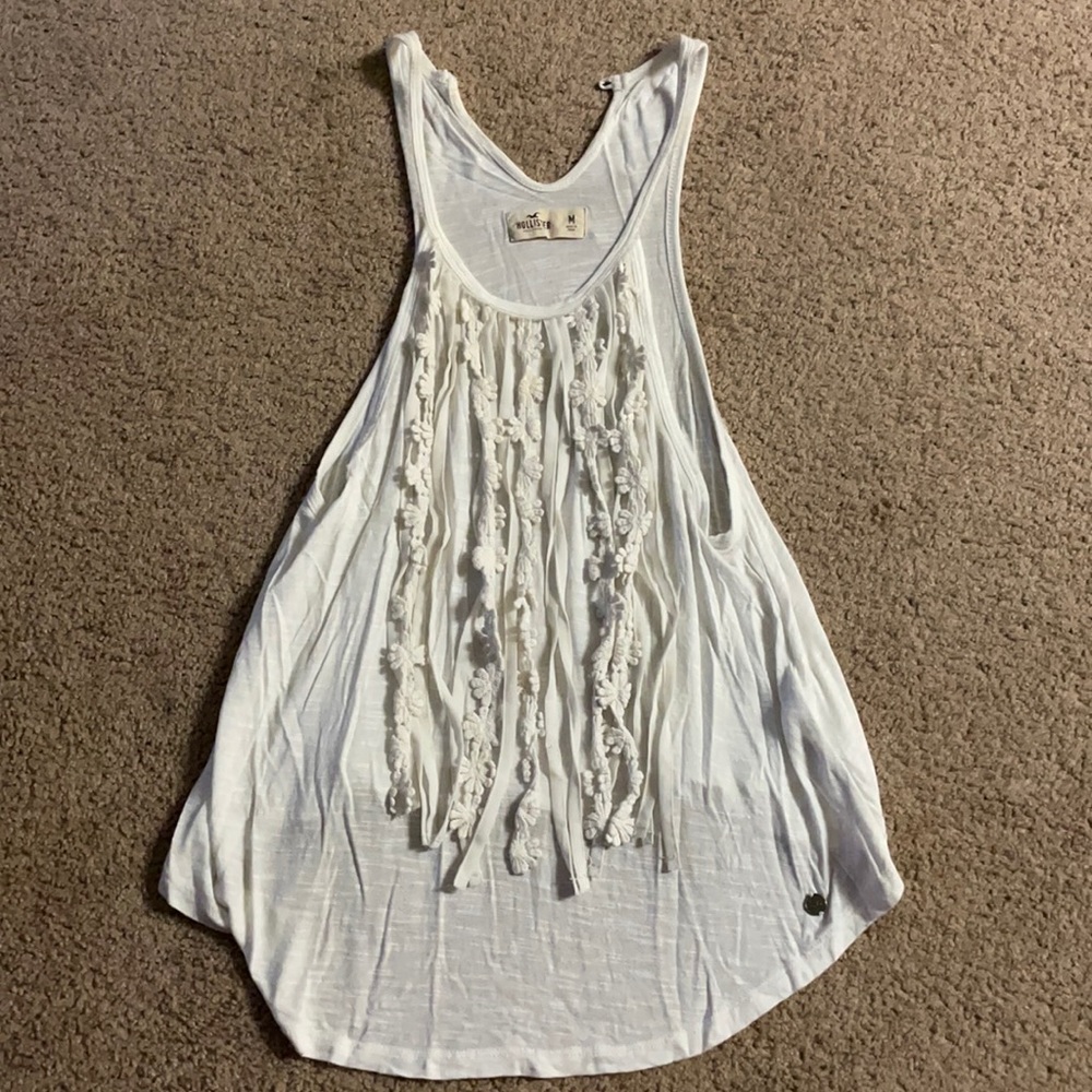 White tank top, flowers fringes